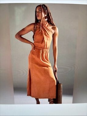 Anthropologie Cloth and Stone size S 100% Linen Maxi Dress in Color Orange D/F